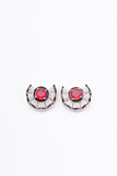 Designer Black Enamel Art Deco Red Colored Stone Sterling Silver Stud Earring