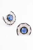 Designer Black Enamel Art Deco Blue Colored Stone Sterling Silver Stud Earring