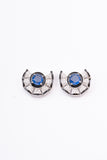 Designer Black Enamel Art Deco Blue Colored Stone Sterling Silver Stud Earring