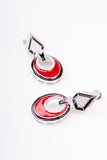 Black and Red Enamelled Sterling Silver Dangler Earring