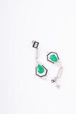 Art Deco Black Enamel Green Stone Sterling Silver Dangler Earring