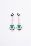 Art Deco Black Enamel Green Stone Sterling Silver Dangler Earring