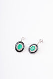 Art Deco Oval Emerald and Black Enamel Sterling Silver Dangler Earring