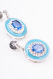 Art Deco Oval Emerald and Turquoise Blue Enamel Sterling Silver Dangler Earring