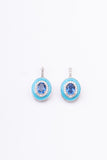 Art Deco Oval Emerald and Turquoise Blue Enamel Sterling Silver Dangler Earring