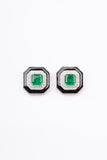Art Deco Emerald and Black Enamel Sterling Silver Stud Earring