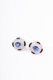 Art Deco Black Enamel Blue Sapphire Oval Design Sterling Silver Stud Earring