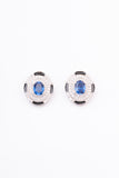 Art Deco Black Enamel Blue Sapphire Oval Design Sterling Silver Stud Earring