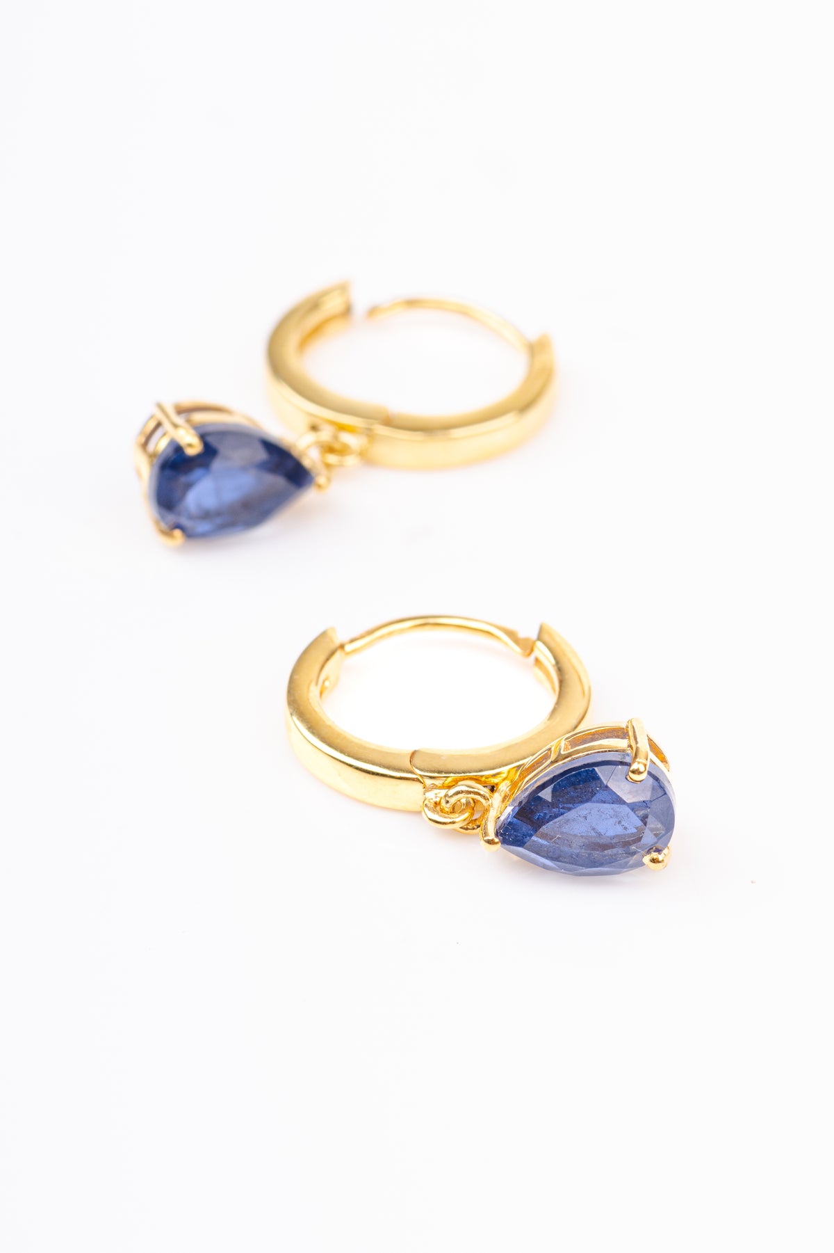 Blue Sapphire Drop Gold Plated Sterling Silver Hoop Earring