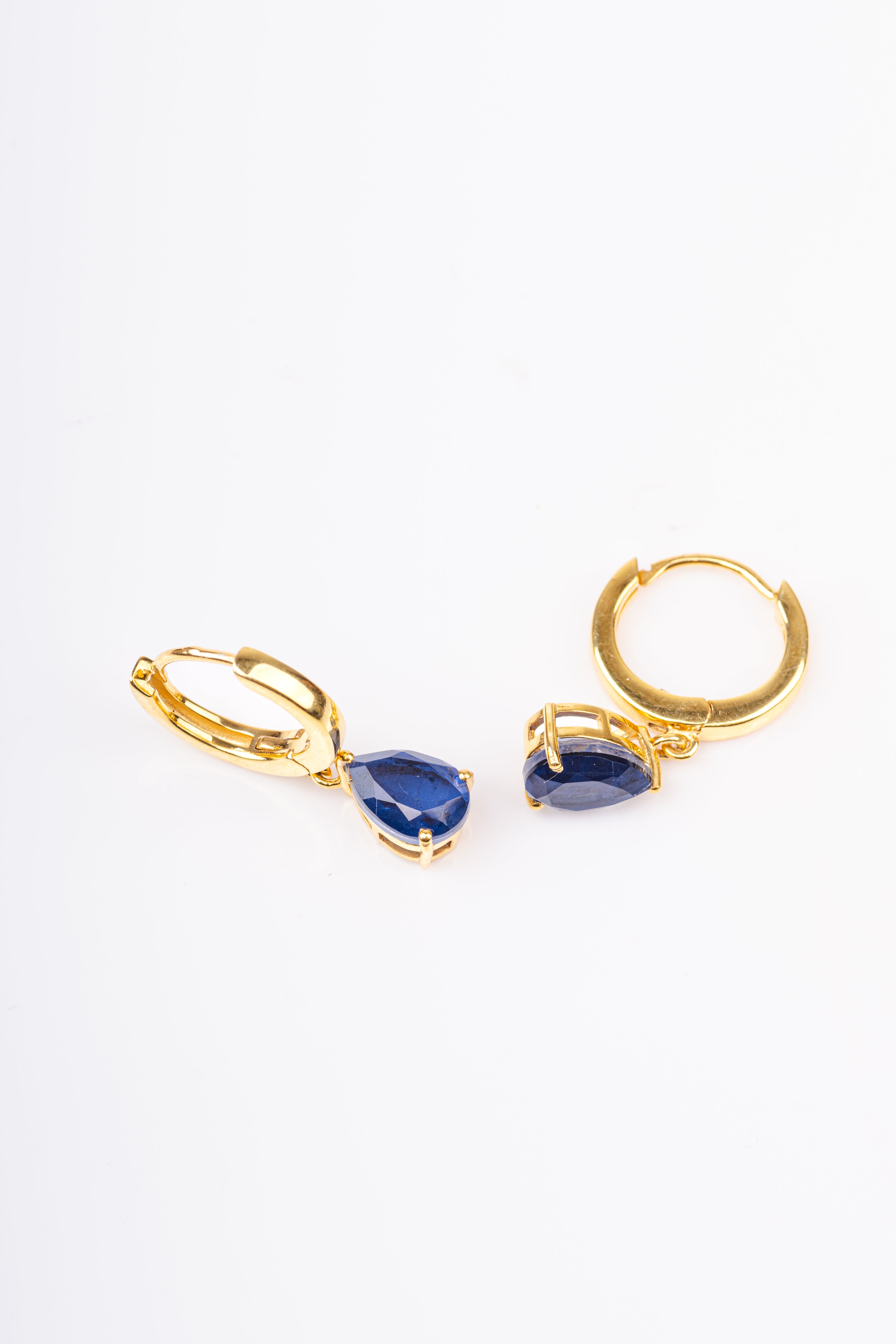 Blue Sapphire Drop Gold Plated Sterling Silver Hoop Earring