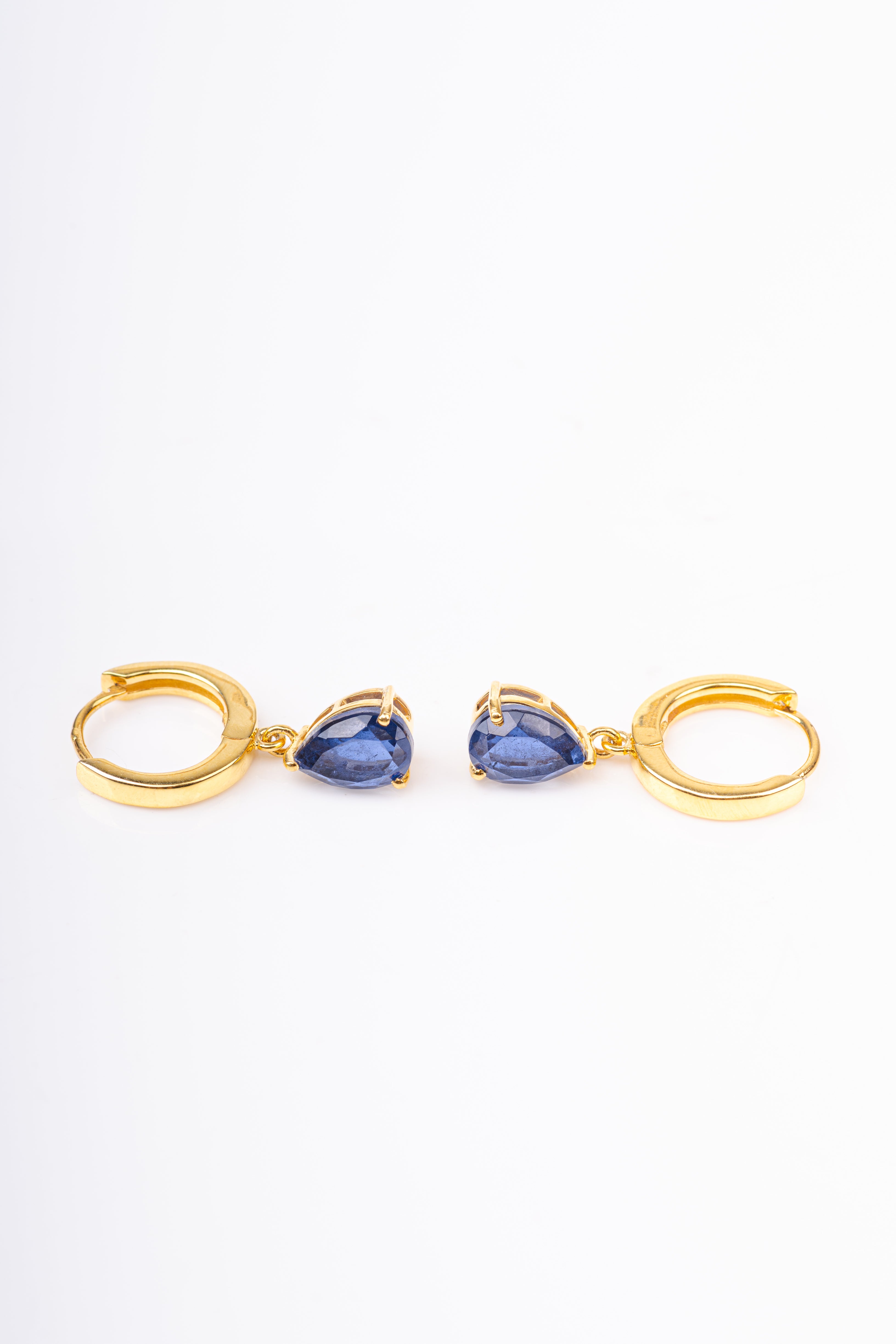 Blue Sapphire Drop Gold Plated Sterling Silver Hoop Earring