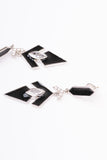 American Diamond Studded Black Enamel Sterling Silver Dangler Earring