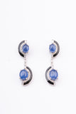Blue Sapphire and Black Enamel Sterling Silver Dangler Earring