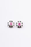 Squarish Pink Kunzite and Black Enamel Sterling Silver Stud Earring