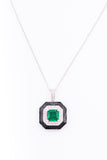 Art Deco Emerald and Black Enamel Sterling Silver Pendant