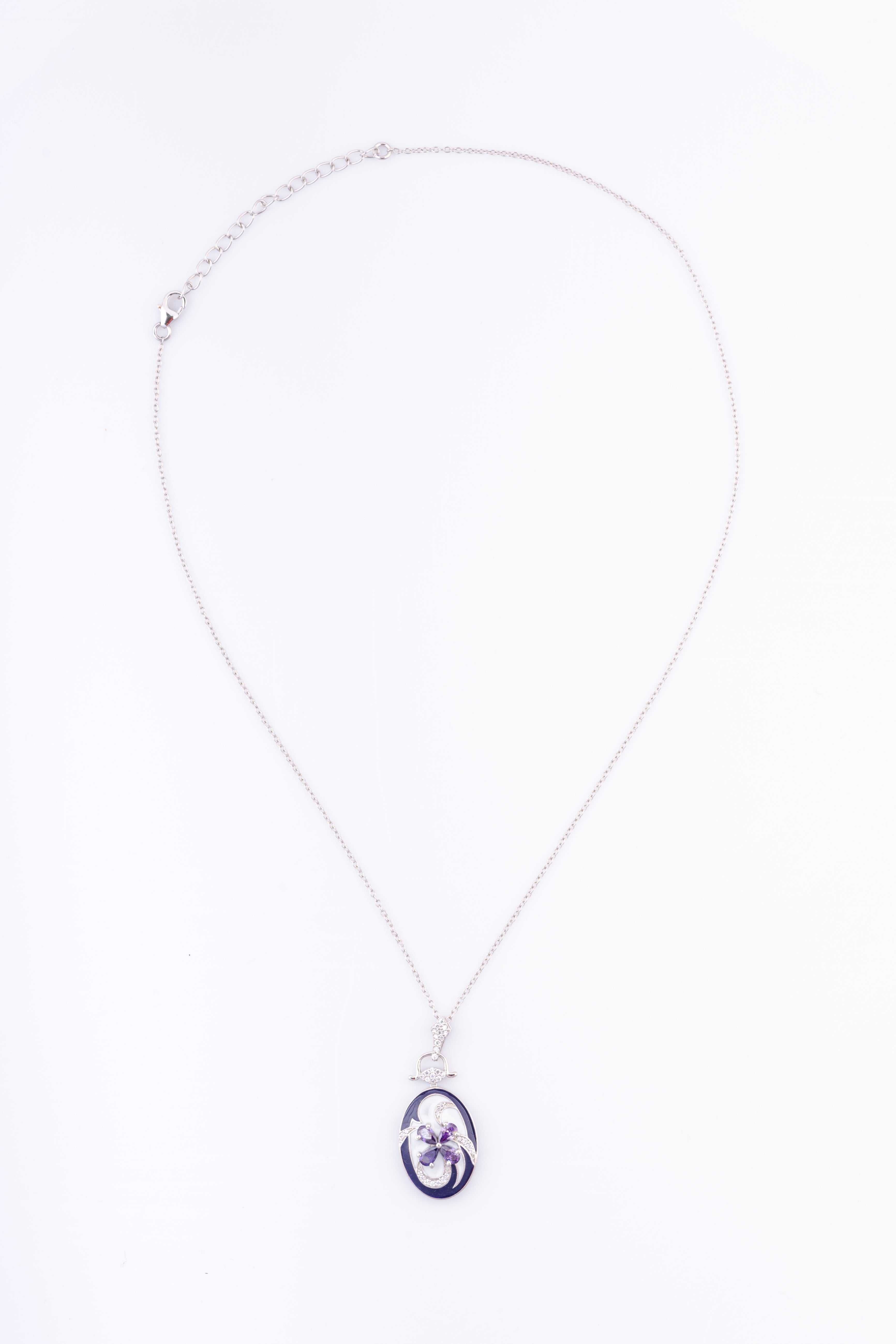Amethyst Color and White Enamel Sterling Silver Pendant