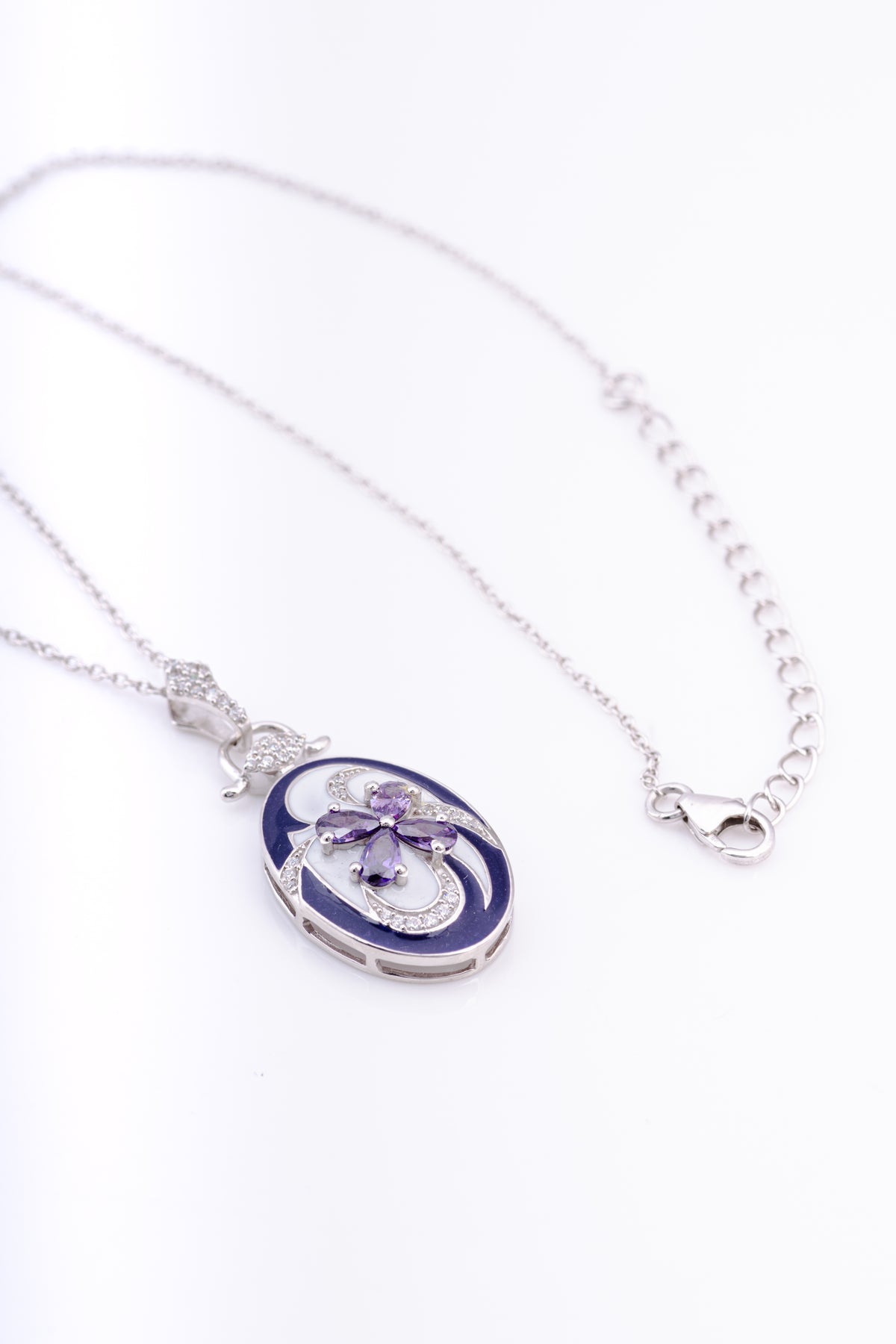 Amethyst Color and White Enamel Sterling Silver Pendant