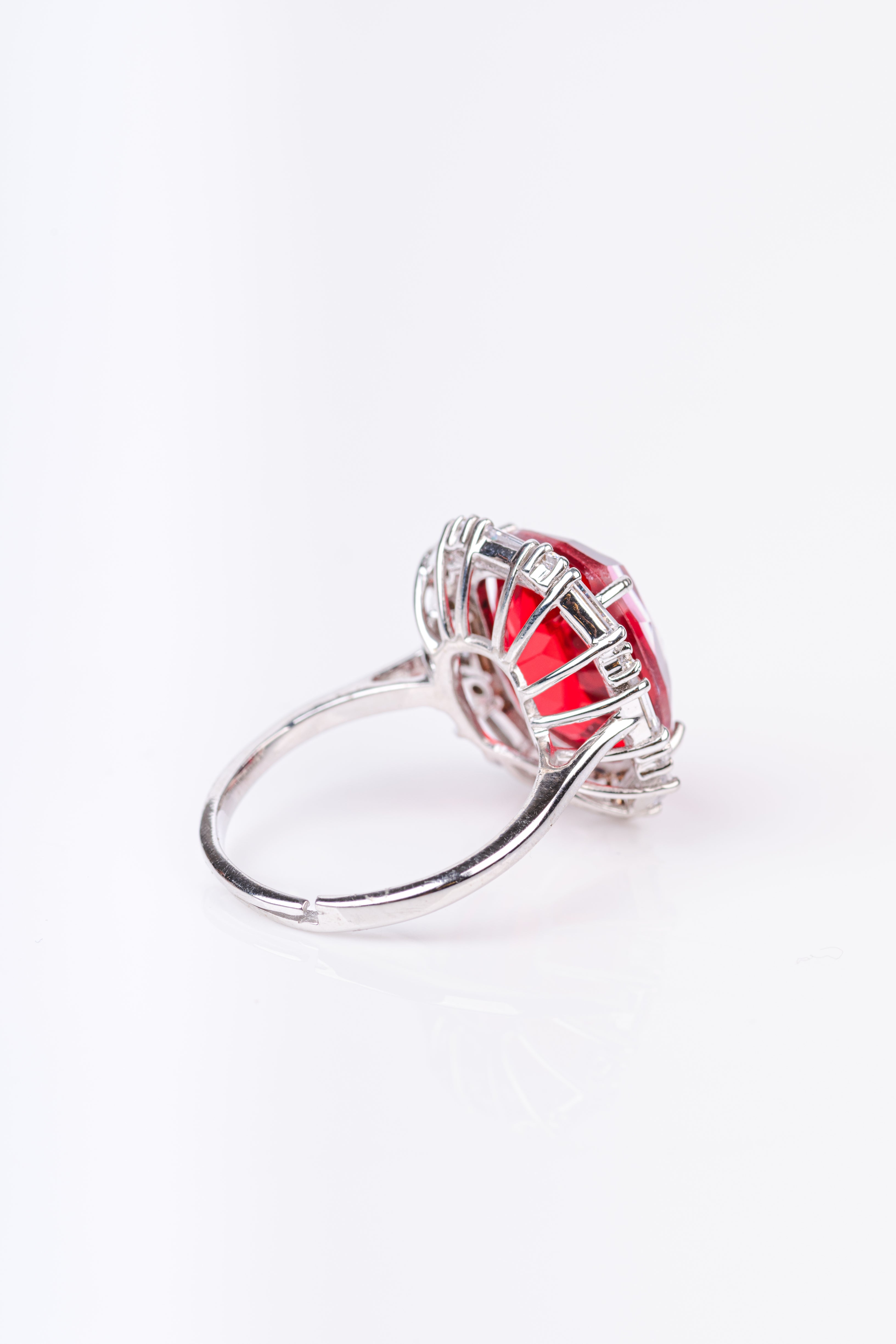 Classic Ruby and White Baguette Sterling Silver Cocktail Ring