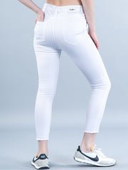 White Pleated Skinny Ankle-fit Jeans