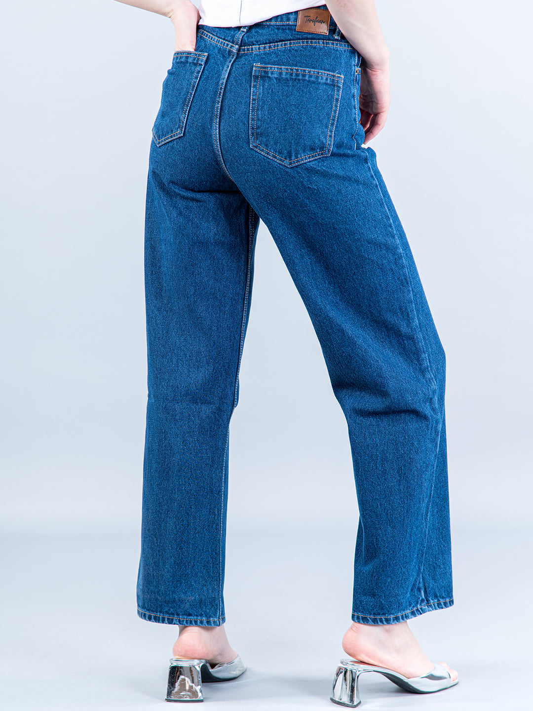 Mid Blue Straight Flared-fit Jeans