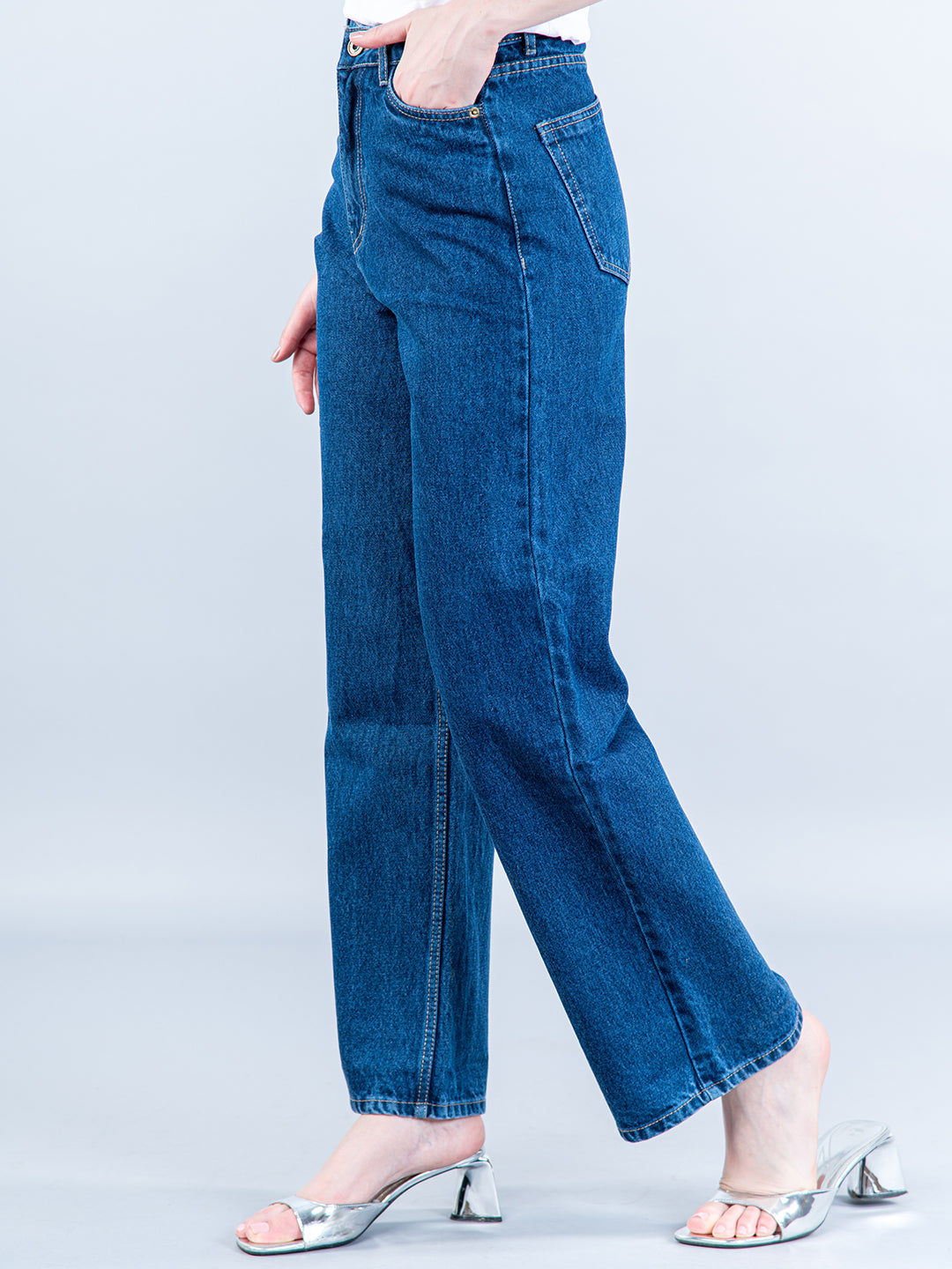 Mid Blue Straight Flared-fit Jeans