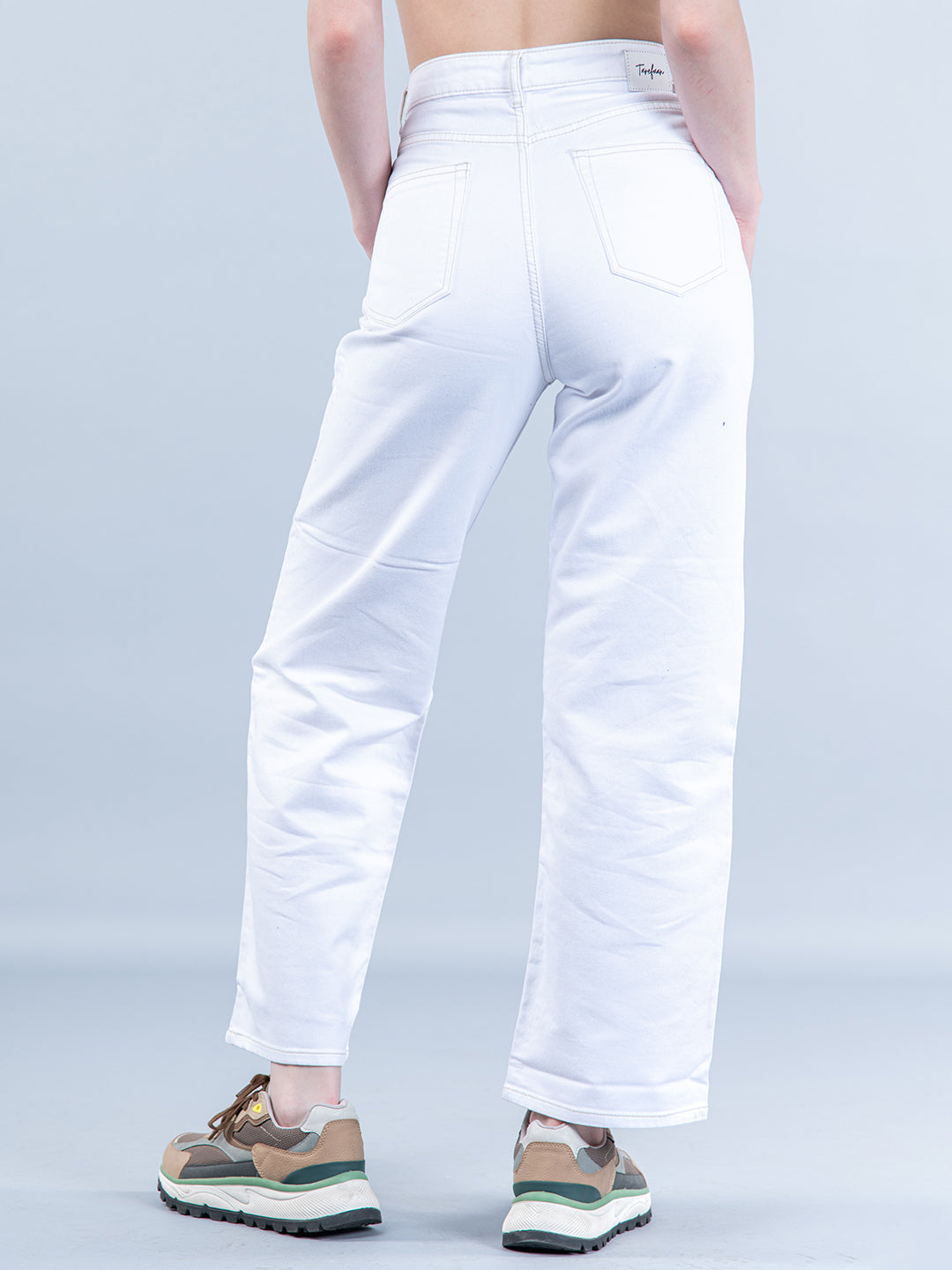 Labyrinth White Straight Flared-fit Jeans