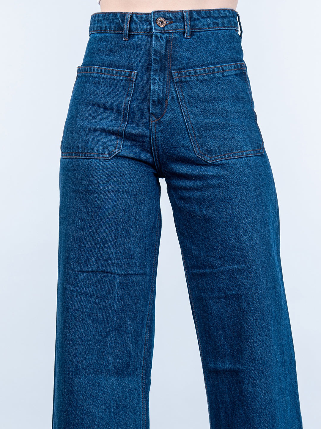 Two Pocket Dark Blue Flared Jeans