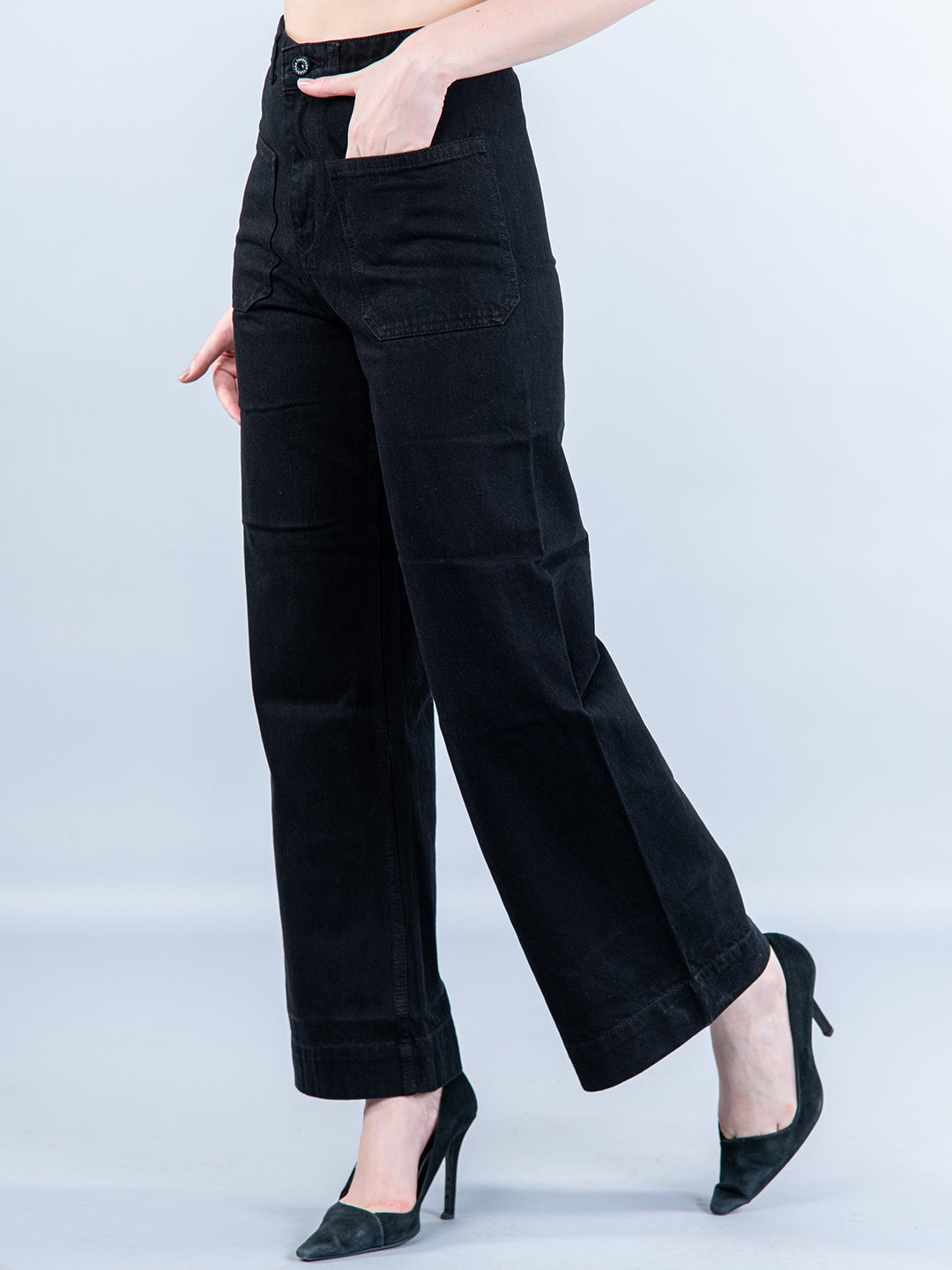 Two Pocket Black Flared Jeans