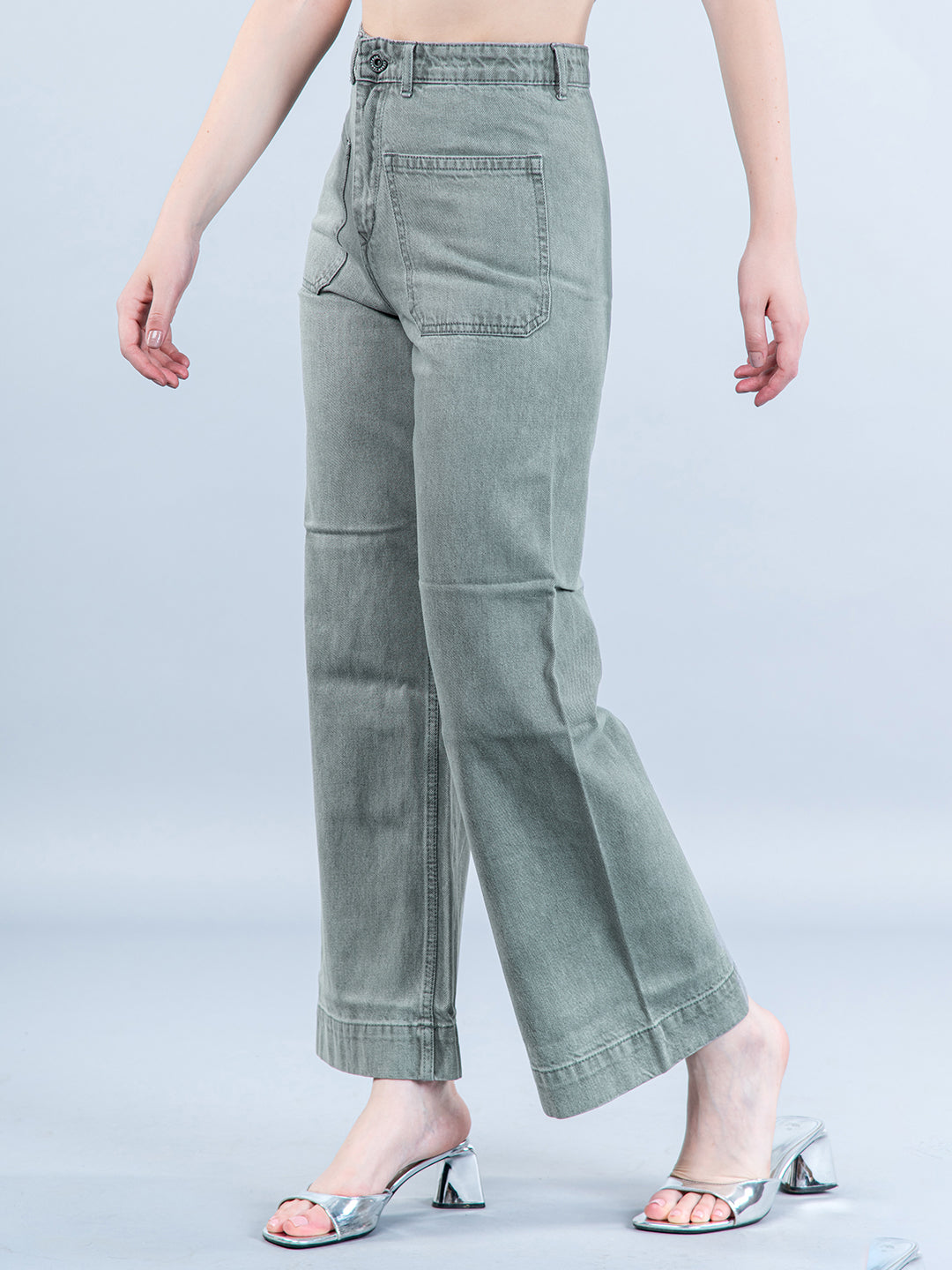 Two Pocket Olive Flared Jeans