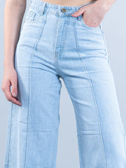 Light Blue Pleated Flared Jeans