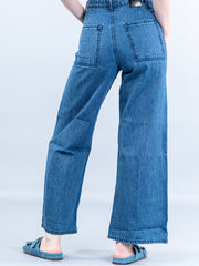 Mid Blue Pleated Flared Jeans