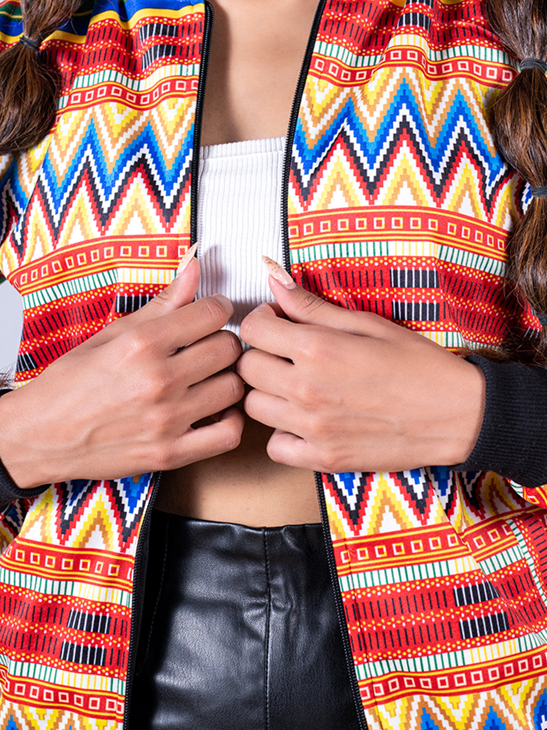 Multicolor Zigzag Printed Velvet Jacket