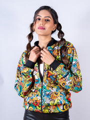 Multicolor Abstract Printed Velvet Jacket