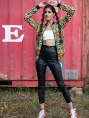 Multicolor Abstract Printed Velvet Jacket