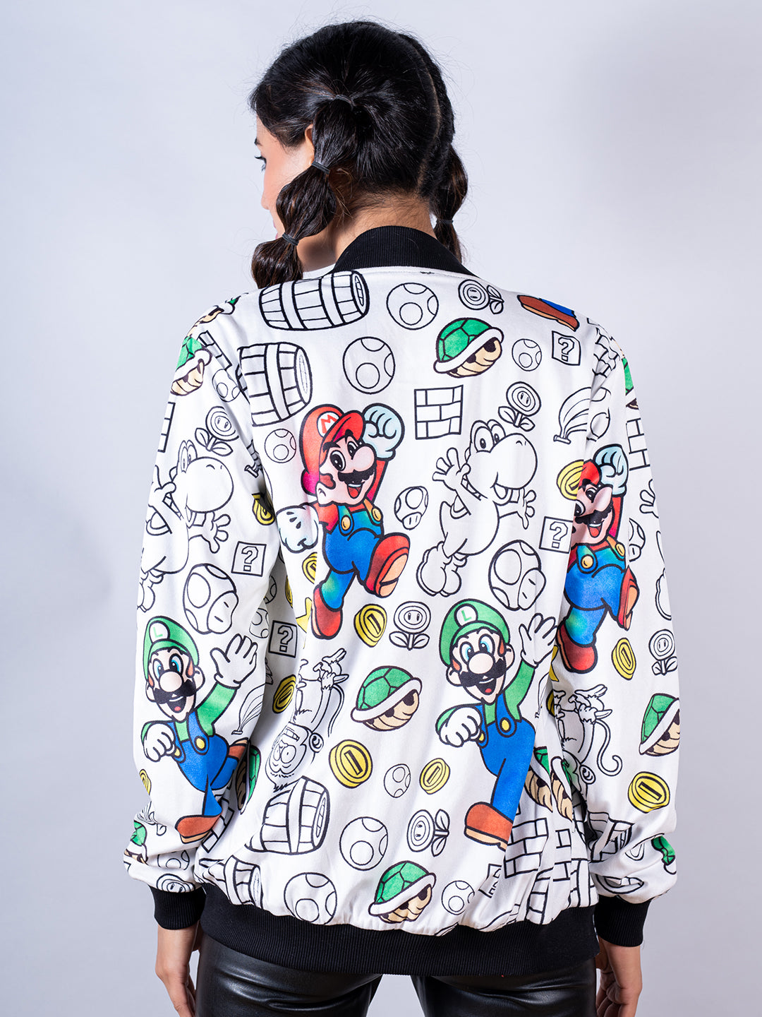 White Super Mario Printed Velvet Jacket