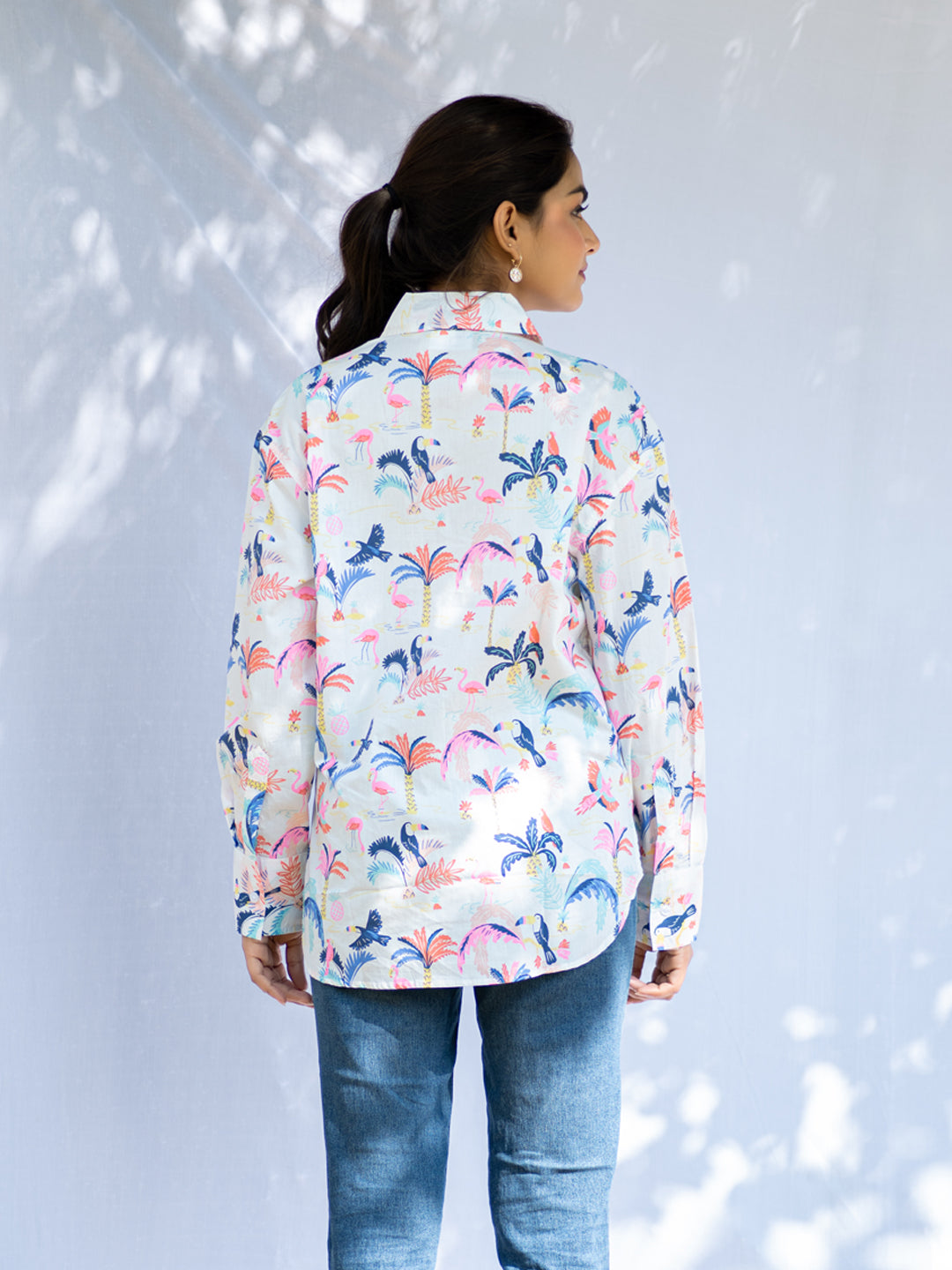 Flamingo Palm Oversized Cotton Shirt