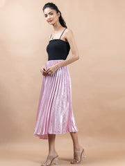 Baby Pink Flared Skirt with Accordion Pleats