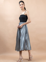 Grey Flared Skirt with Accordion Pleats