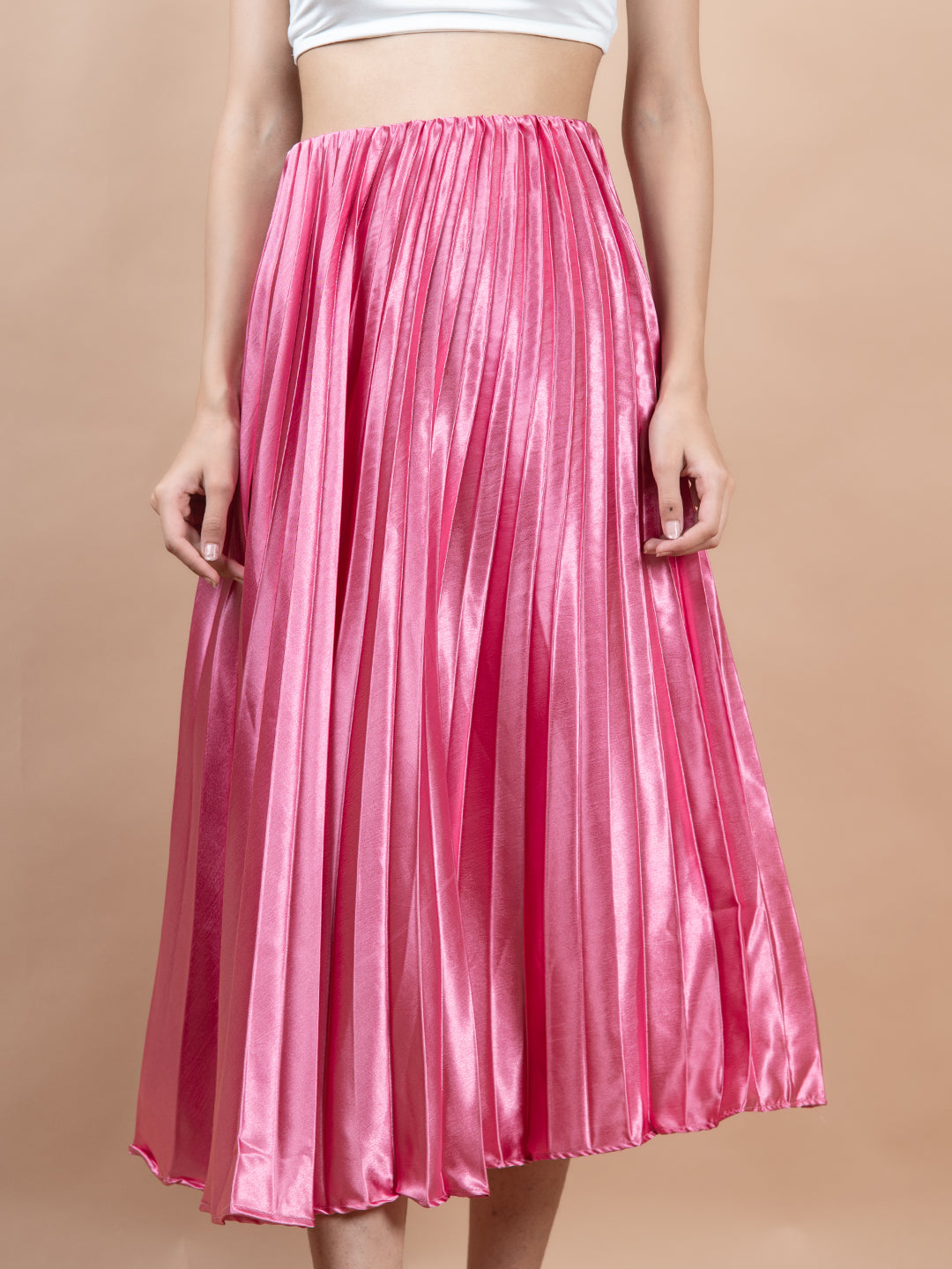Rosy Pink Flared Skirt with Accordion Pleats