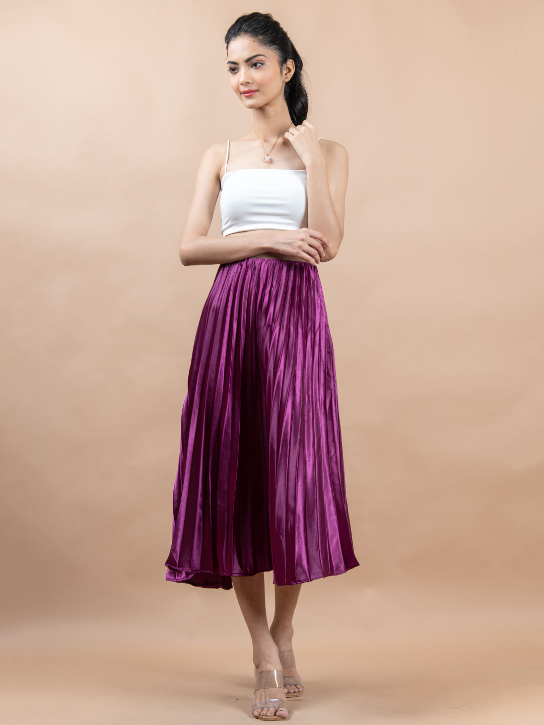 Purple Flared Skirt with Accordion Pleats