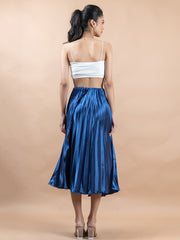 Navy Blue Flared Skirt with Accordion Pleats