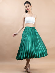 Dark Green Flared Skirt with Accordion Pleats