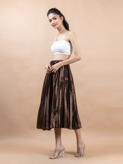 Dark Brown Flared Skirt with Accordion Pleats
