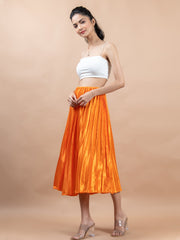 Orange Flared Skirt with Accordion Pleats
