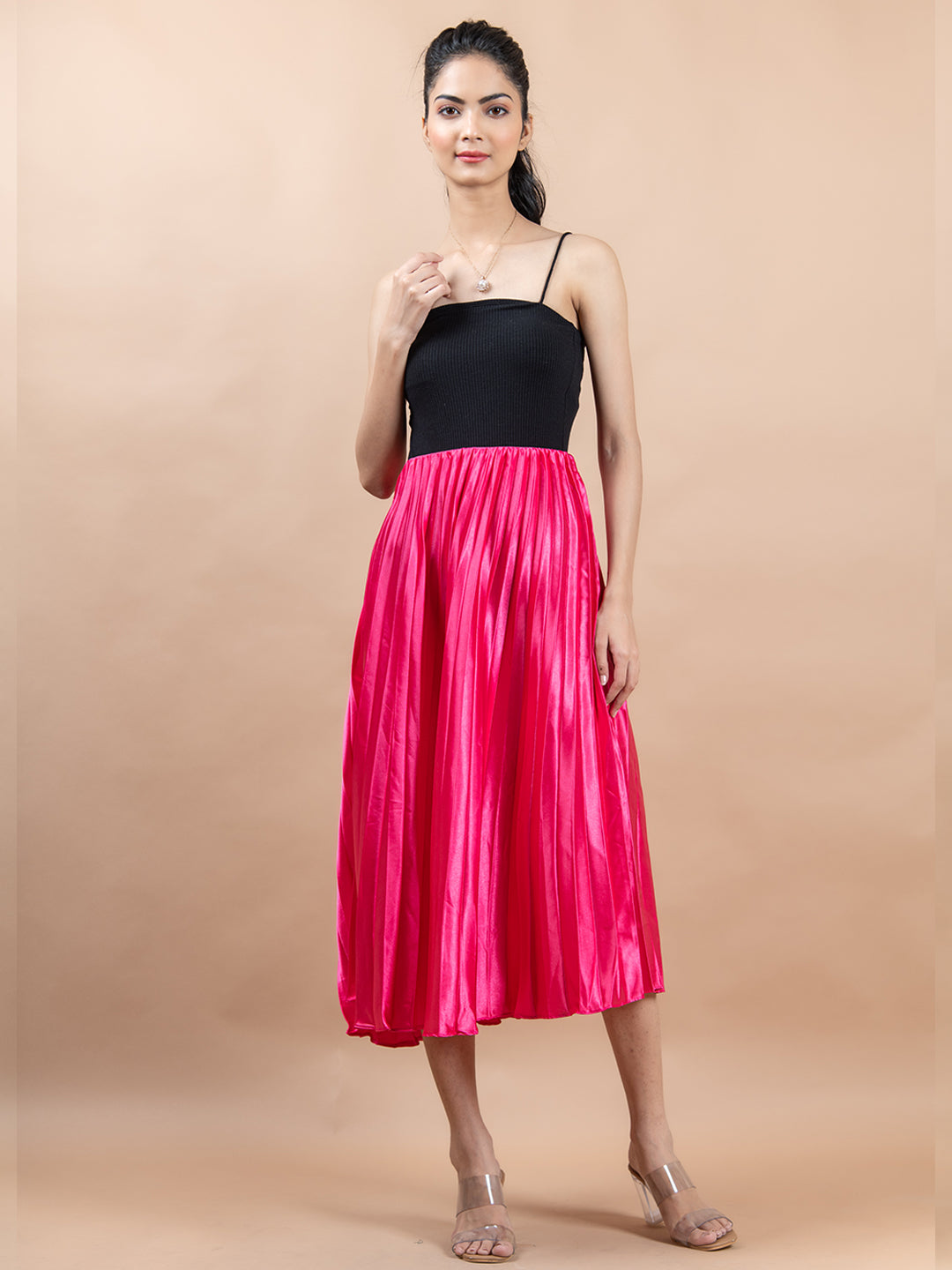Pink  Flared Skirt with Accordion Pleats