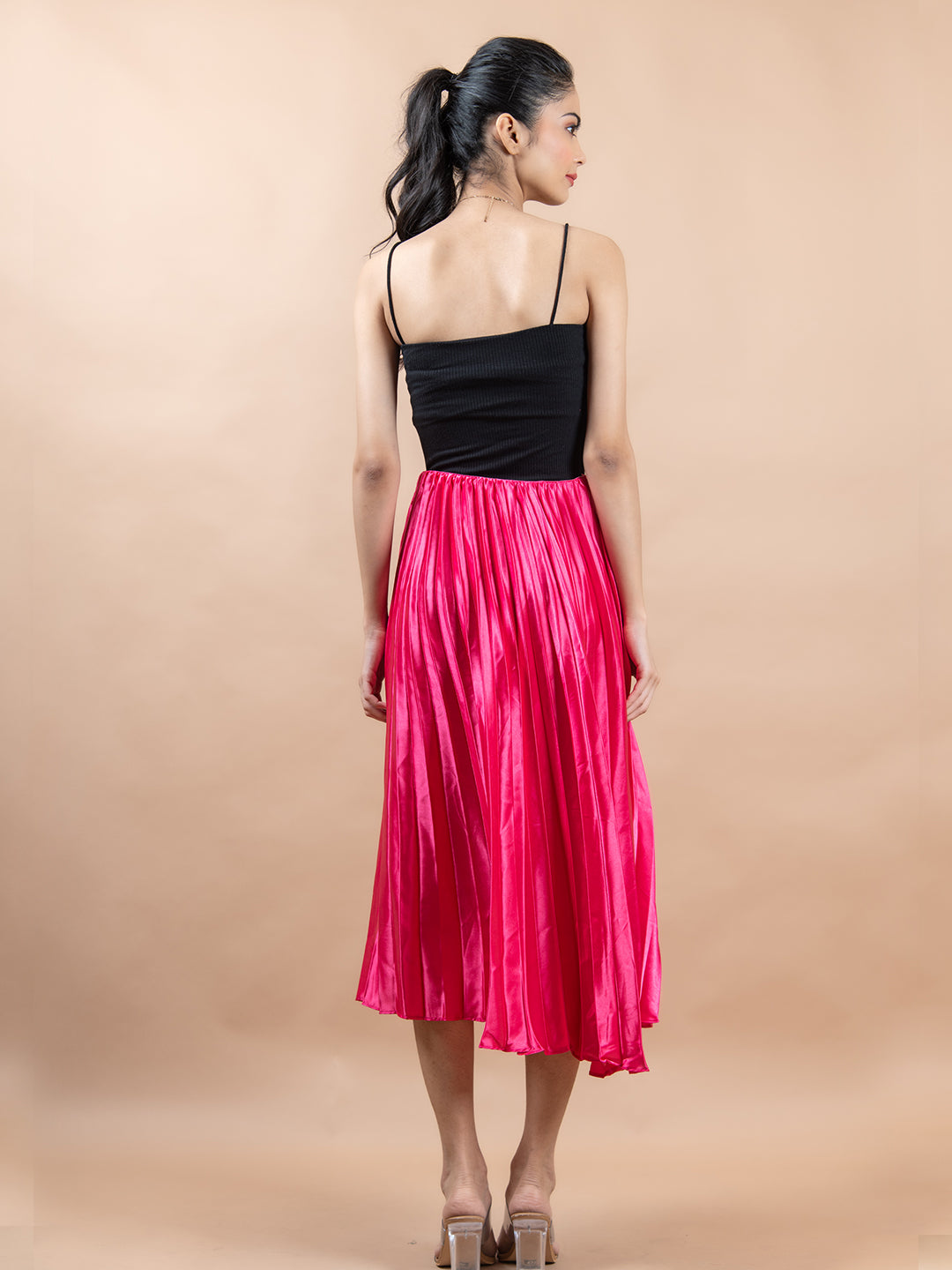 Pink  Flared Skirt with Accordion Pleats