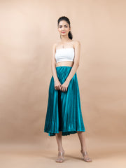 Sea Green Flared Skirt with Accordion Pleats