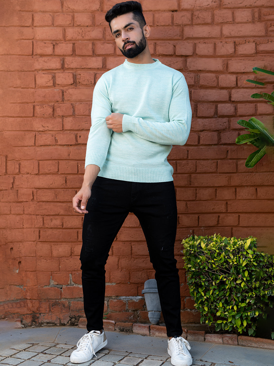 Green Color Crew Neck Sweater