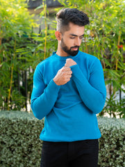 Teal Blue Color Crew Neck Sweater