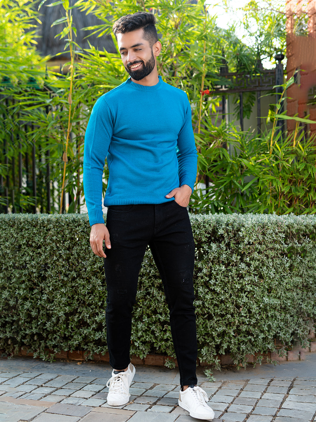 Teal Blue Color Crew Neck Sweater